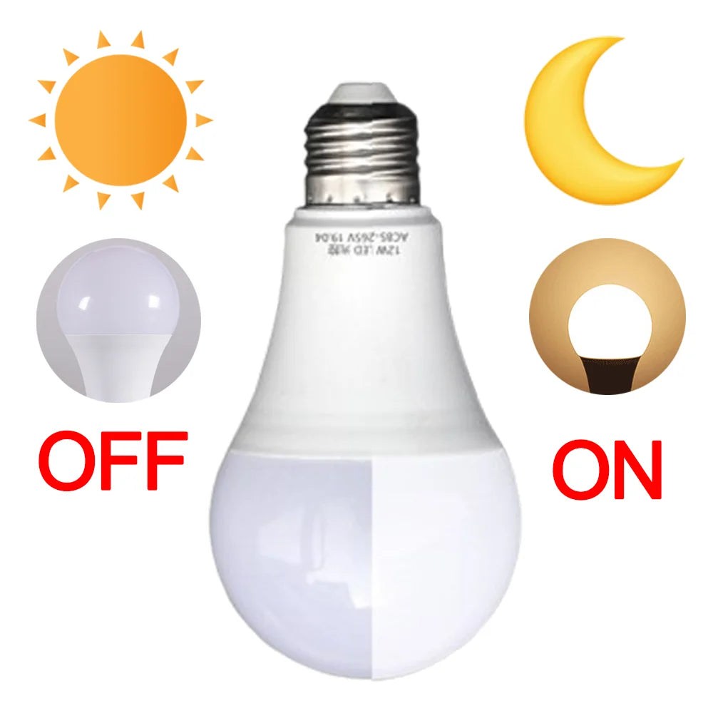 Bóng đèn trắng với chữ "ON" và "OFF" đỏ, biểu tượng mặt trời và mặt trăng bên cạnh.