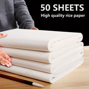 50張書法繪畫宣紙，尺寸分別為34x138厘米和34x69厘米，半熟宣紙，傳統手工藝製作，適用於中國書法和自由繪畫藝術創作。