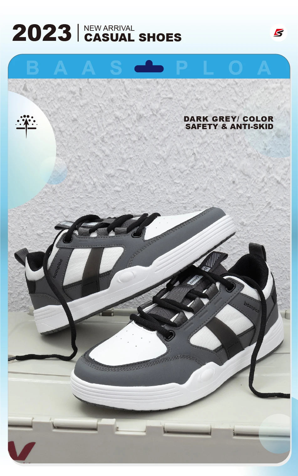 Baasploa Men's Skateboarding Shoes - Fashionable, Lightweight, Anti-Slip