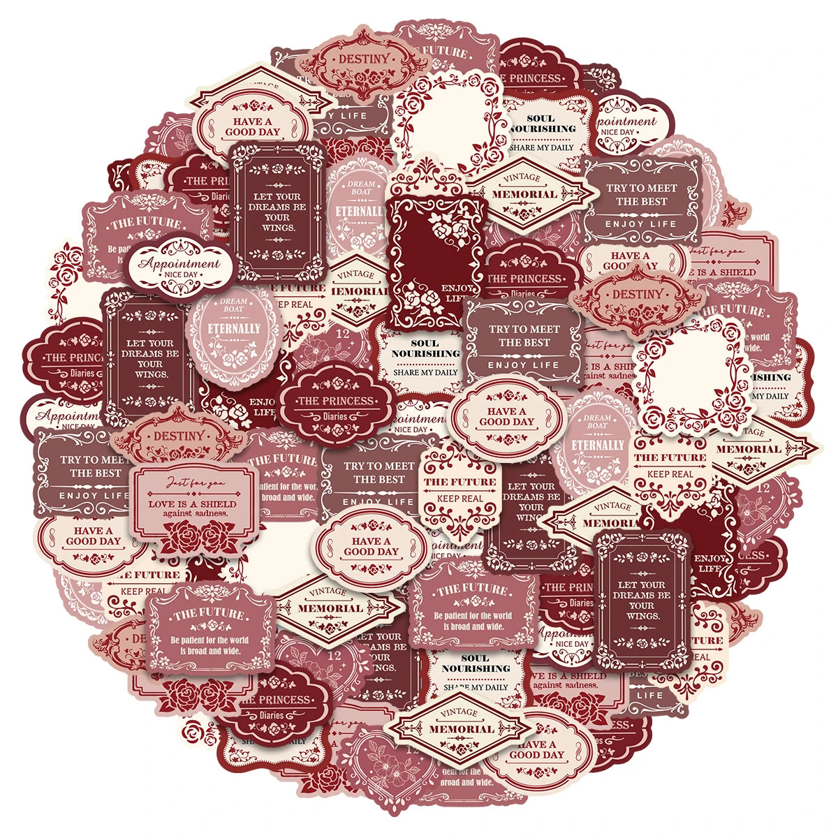 30pcs Rose Red English Label Pattern Stickers for Notebooks, Water Bottles, Suitcases and Mobile Phones, Party Stickers