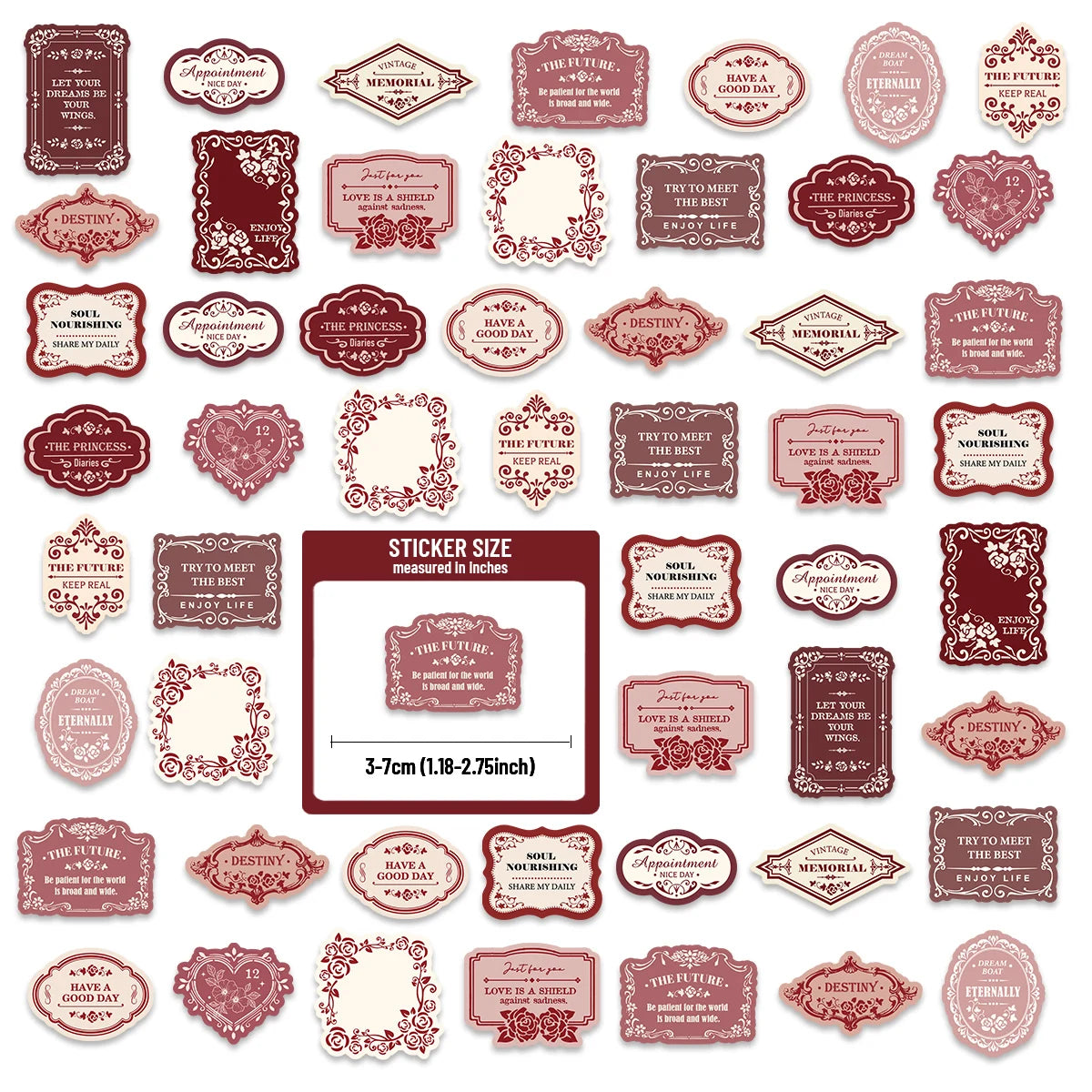 30pcs Rose Red English Label Pattern Stickers for Notebooks, Water Bottles, Suitcases and Mobile Phones, Party Stickers