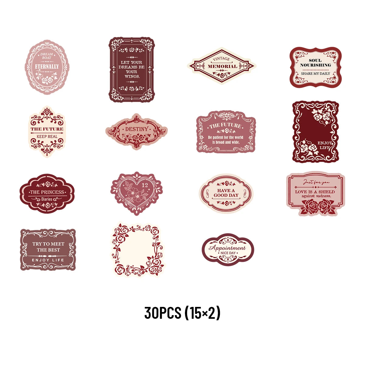 30pcs Rose Red English Label Pattern Stickers for Notebooks, Water Bottles, Suitcases and Mobile Phones, Party Stickers