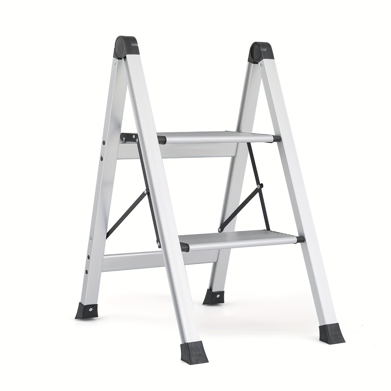 MoNiBloom 2 Step Ladder Portable Folding Stool with Wide Platform Step, Non-Slip Feet, 330 lbs Capacity for Home and Kitchen, Silvery