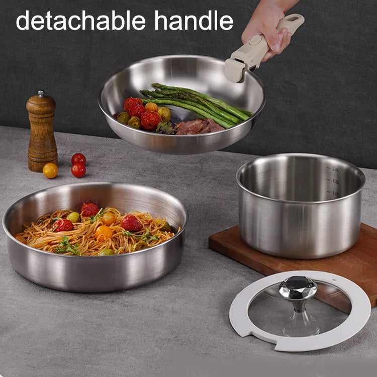 Bộ Nồi Inox 316 Kèm Xửng, Tay Cầm Tháo Rời - Daisan Mart