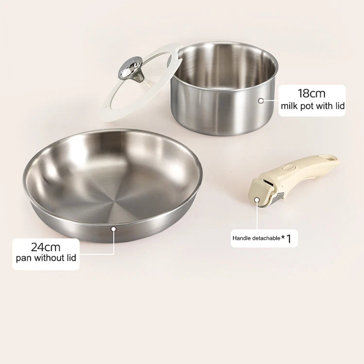 316 Stainless Steel Pot Set with Steamer, Convenient Removable Handle
