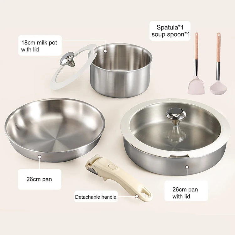 316 Stainless Steel Pot Set with Steamer, Convenient Removable Handle