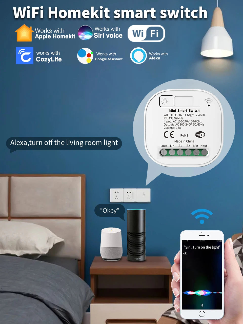 Công tắc thông minh WIFI Sixwgh - Điều khiển giọng nói - Daisan Mart