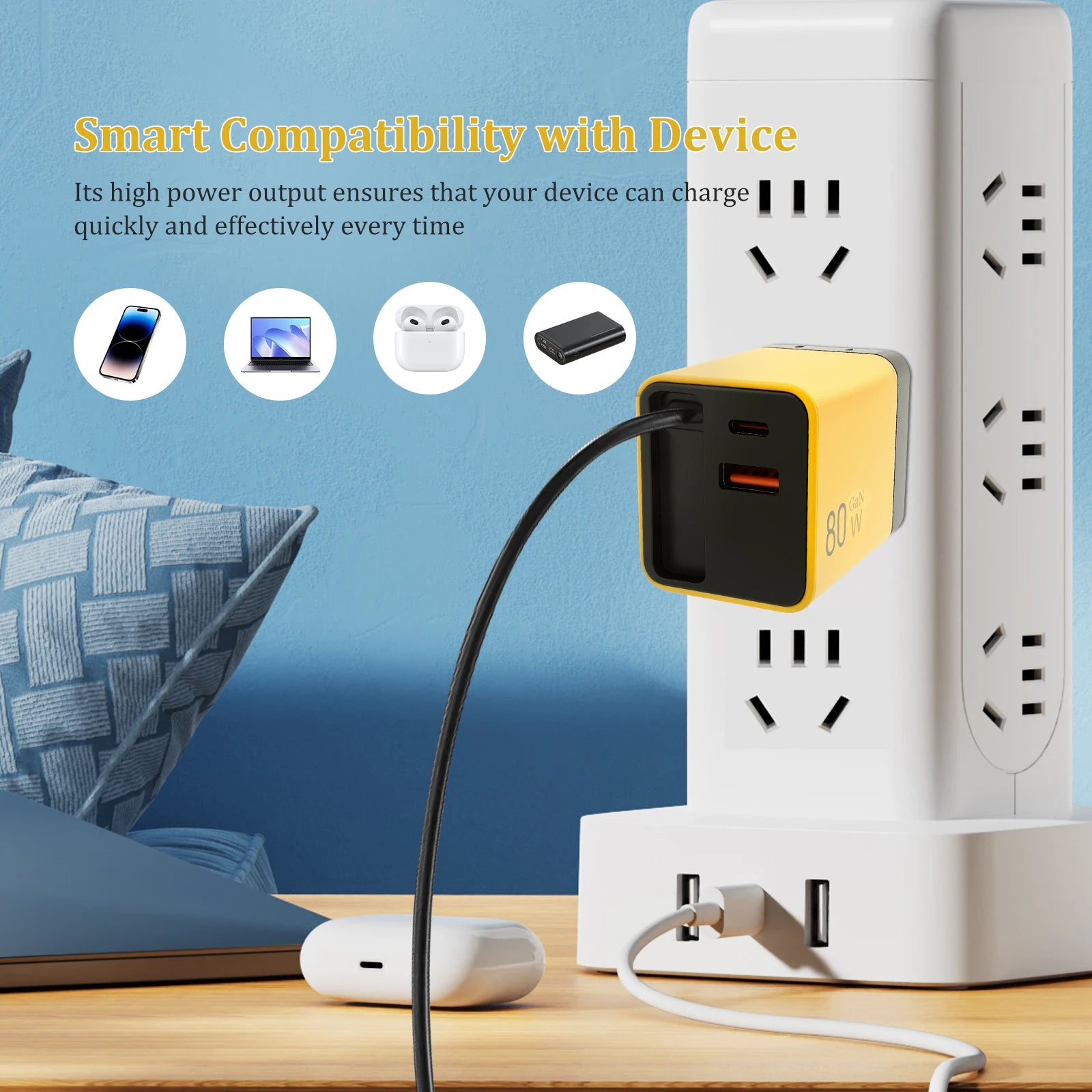 Sạc GaN 3in1 80W Rút Gọn Đa Năng Cho Điện Thoại Laptop - Daisan Mart