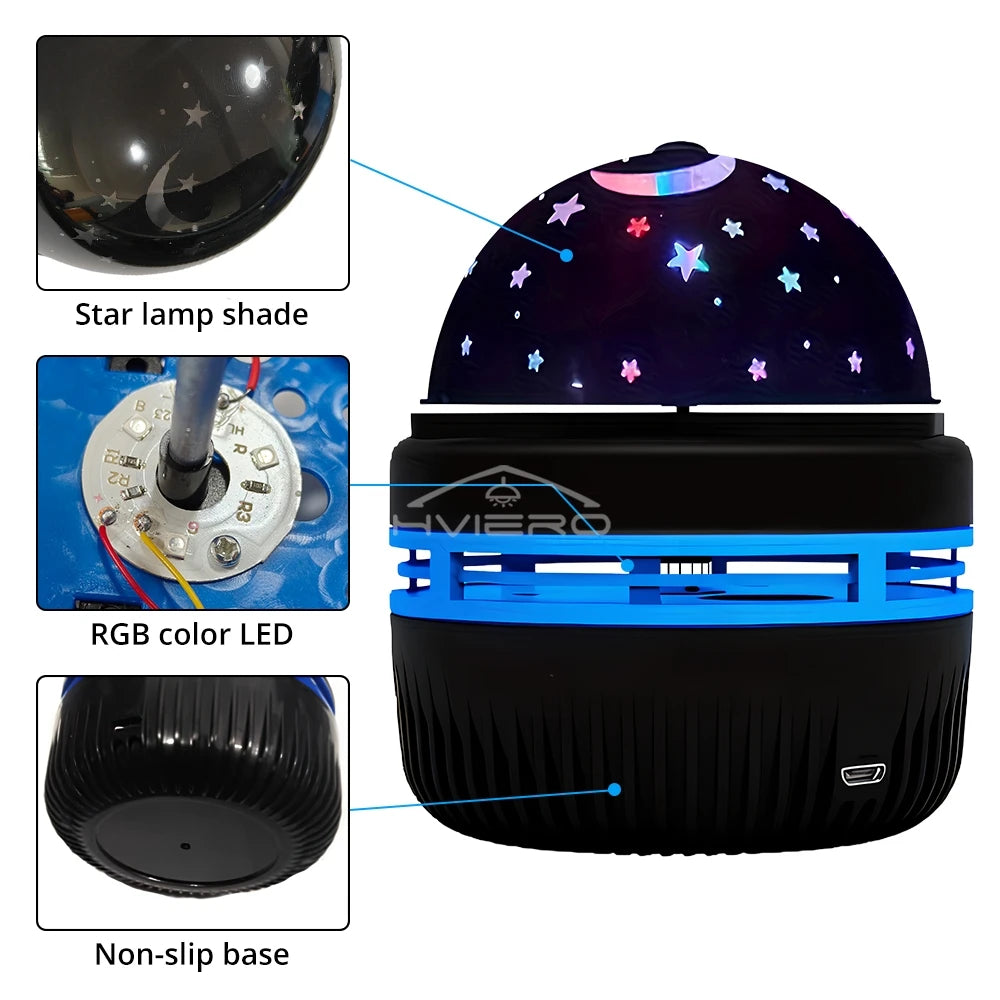 Starry Night Light Projector USB Table Lamps Gaming Room Home Theater Ceiling Wedding Decoration Halloween Rotates Automatically - Daisan Mart