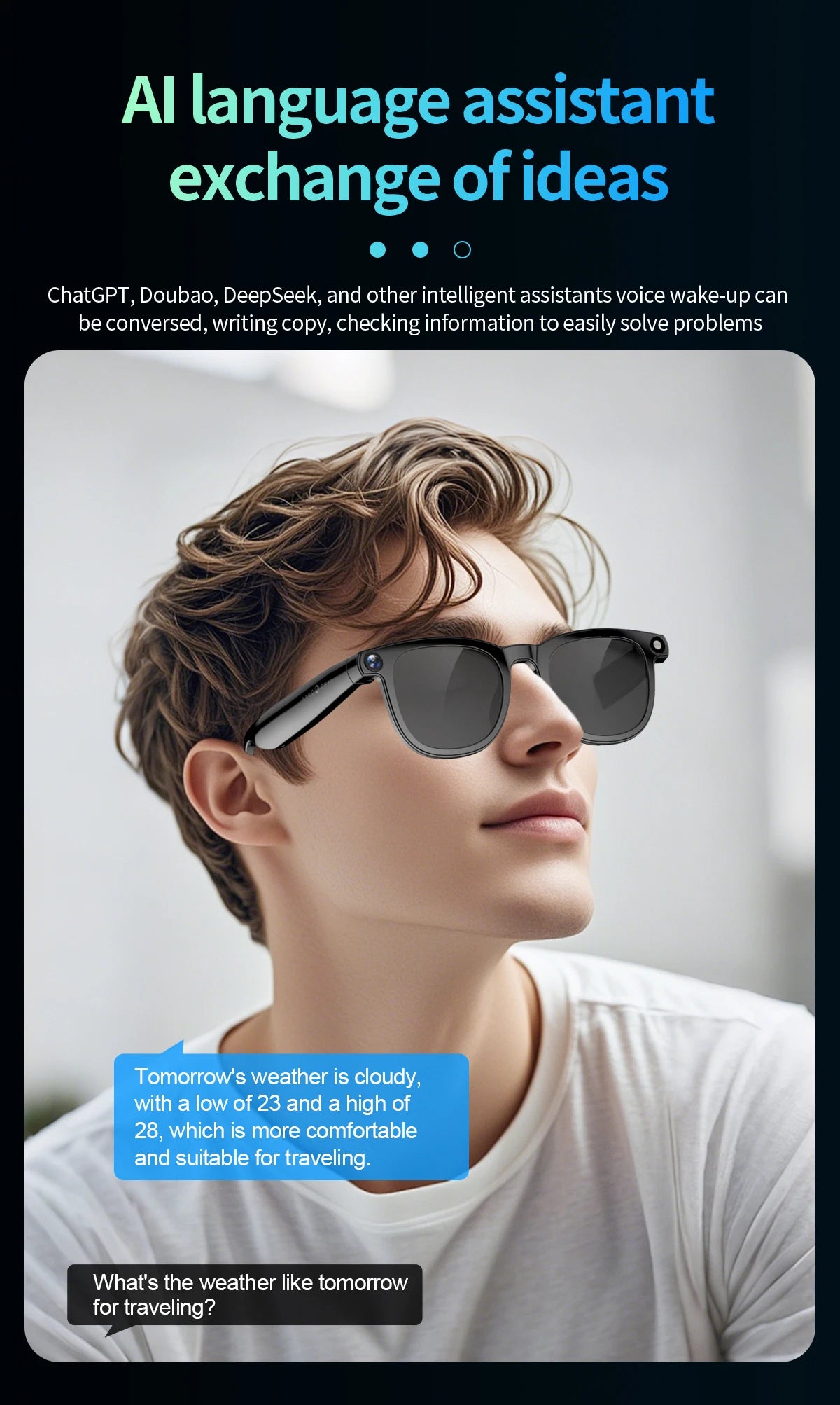 LIGE AI Smart Glasses 8MP HD Camera Video Bluetooth Call 270mAh Voice Control Identify Objects Translate Sunglasses Lenses Gifts