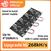 Sáu bo mạch đen nằm ngang, có cổng USB-C, viền cam, chữ "Upgrade to 268kH/s".