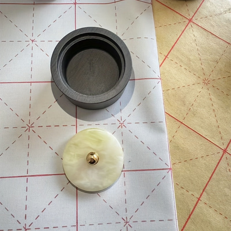 Mini Inkstone with Lid, Calligraphy, Natural Stone Processed Inkstone for Copying Sutras, Small Script Grinding Inkwell, Artificial Jade Cover Random Color