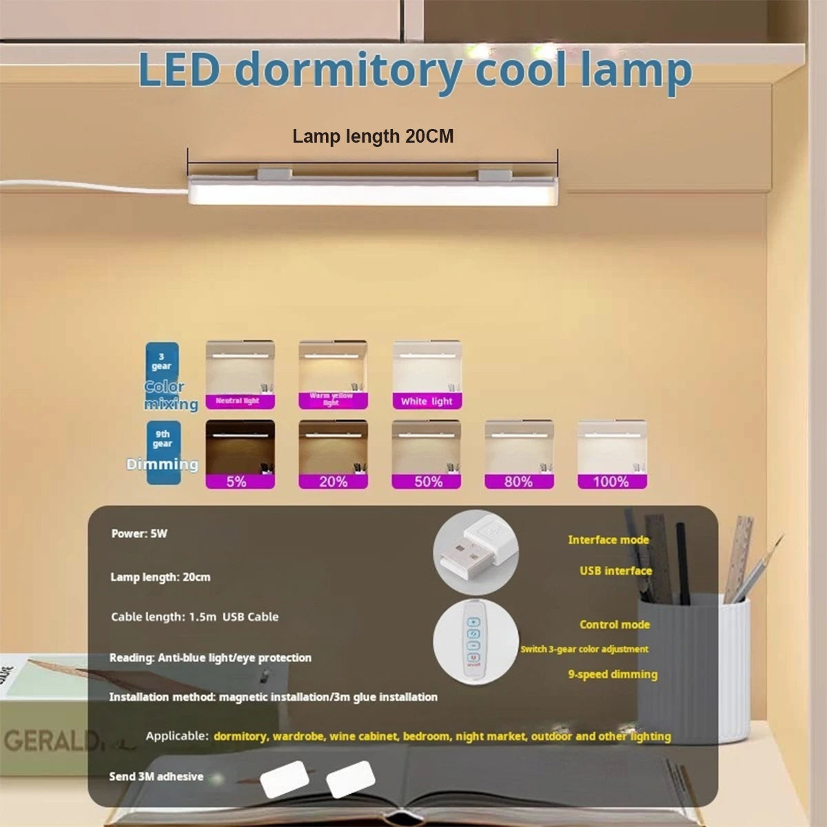 Đèn LED Đọc Sách 3 Màu Dải Từ USB Gắn Tủ 20-50cm - Daisan Mart