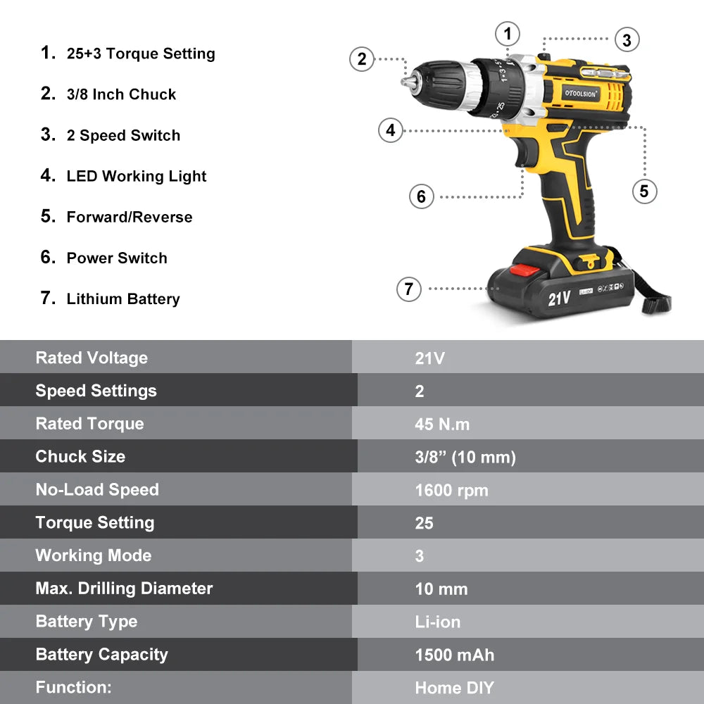 Máy Khoan Pin 21V OTOOLSION Đa Năng Không Dây - Daisan Mart