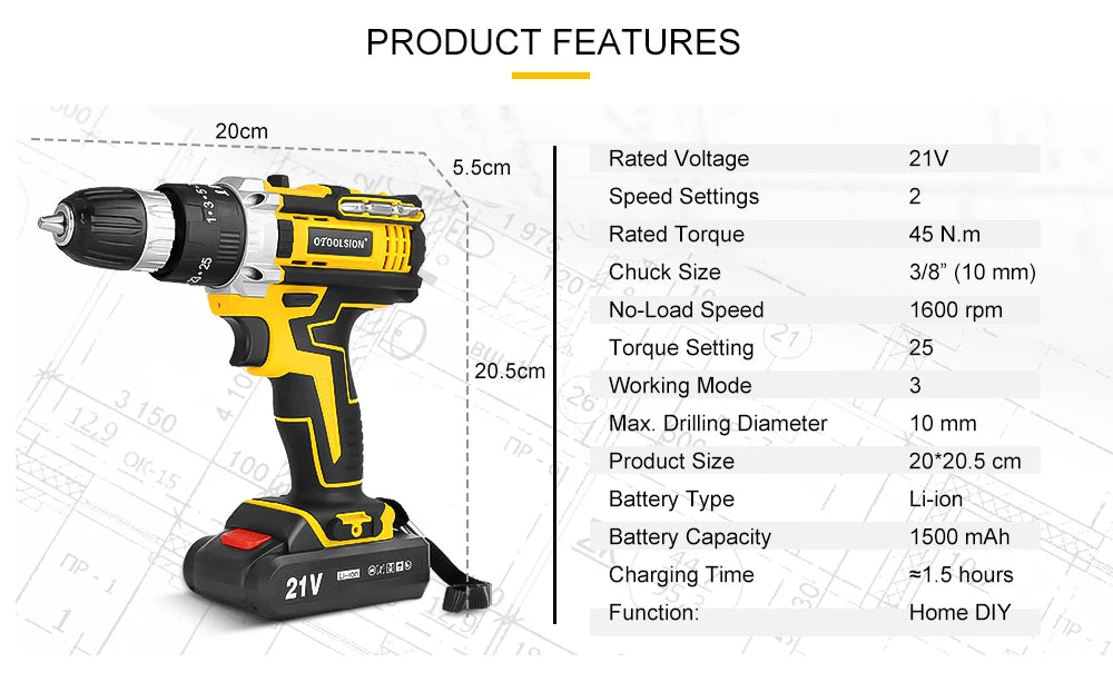 Máy Khoan Pin 21V OTOOLSION Đa Năng Không Dây - Daisan Mart