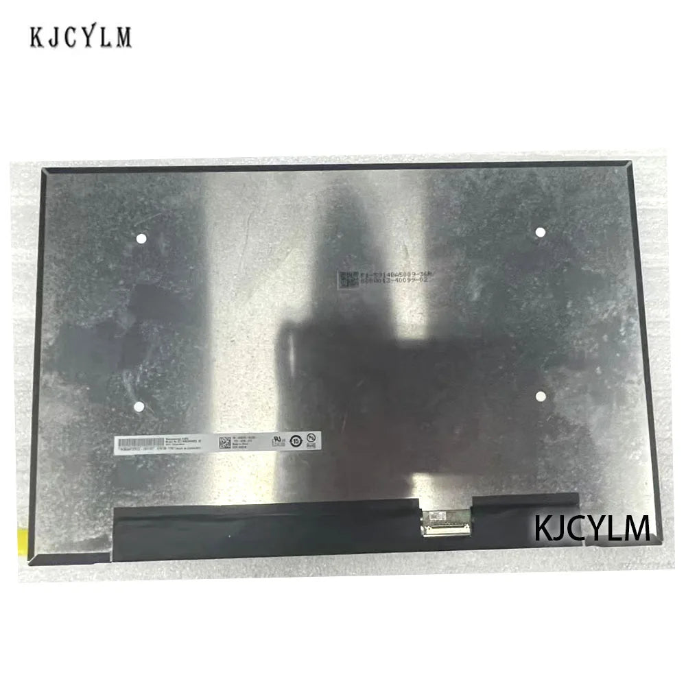 Mặt sau của màn hình LCD bằng kim loại với các lỗ bắt vít và nhãn mã vạch.