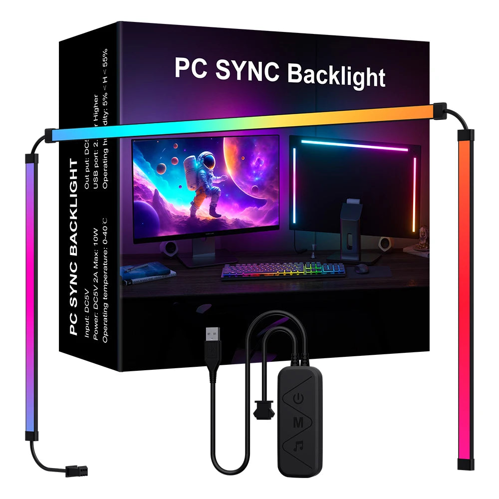 Hộp đèn LED viền máy tính, màu sắc rực rỡ, có điều khiển từ xa, cổng USB kết nối.