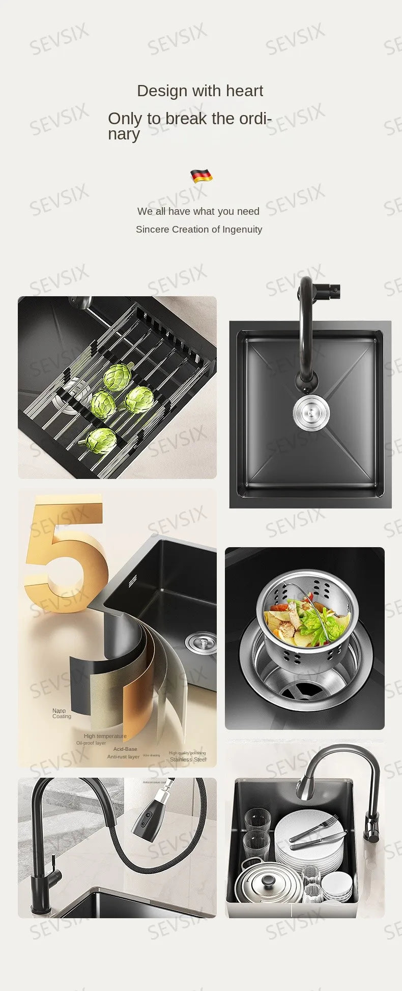 304 stainless steel Kitchen handmade small sink, single sink, vegetable washing basin, under counter, island counter, water bar - Daisan Mart