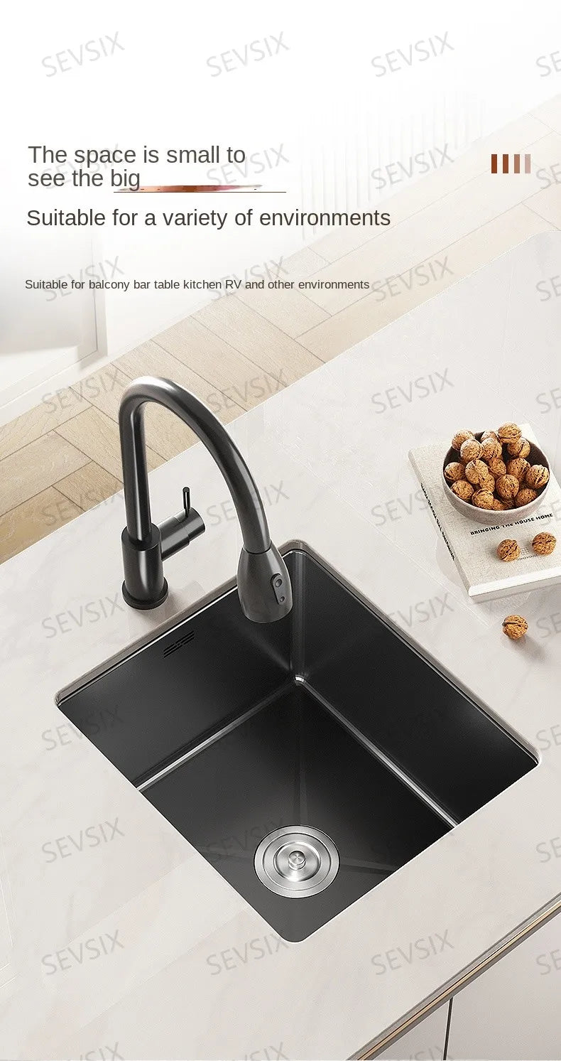 304 stainless steel Kitchen handmade small sink, single sink, vegetable washing basin, under counter, island counter, water bar - Daisan Mart