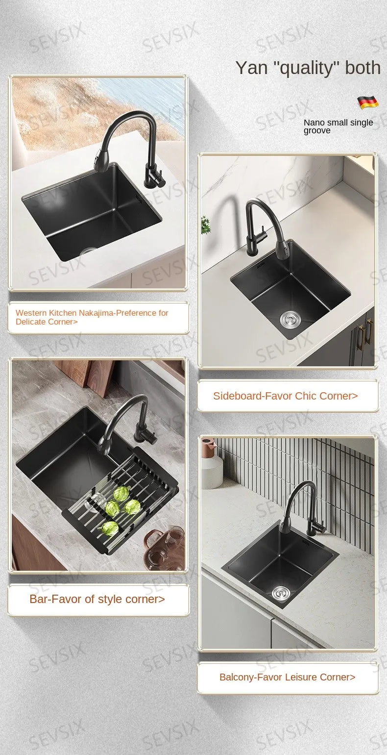 304 stainless steel Kitchen handmade small sink, single sink, vegetable washing basin, under counter, island counter, water bar - Daisan Mart