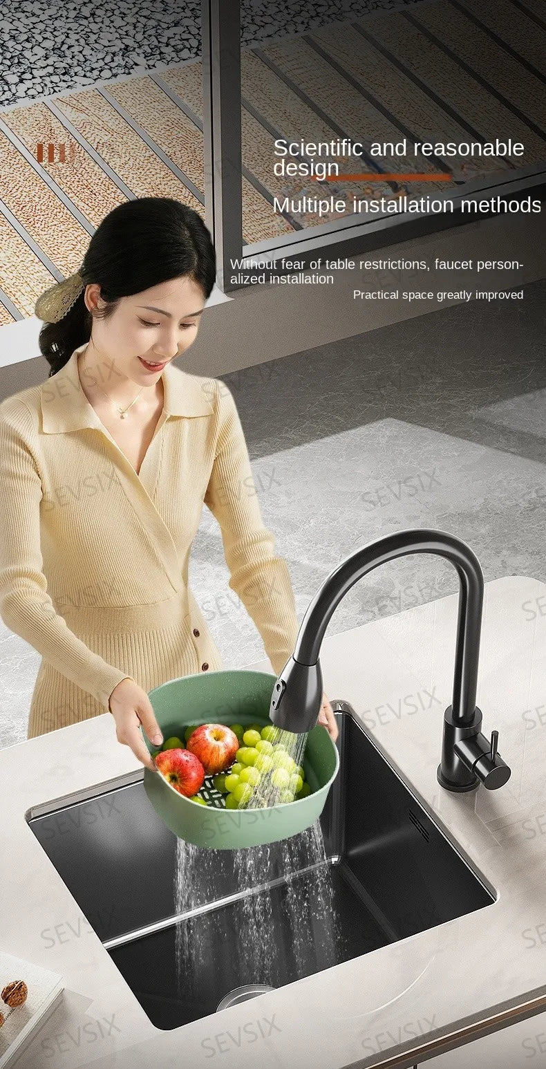 304 stainless steel Kitchen handmade small sink, single sink, vegetable washing basin, under counter, island counter, water bar - Daisan Mart