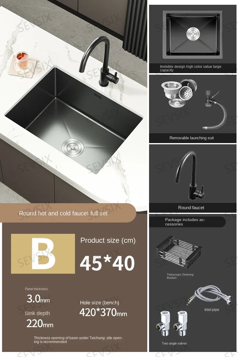 304 stainless steel Kitchen handmade small sink, single sink, vegetable washing basin, under counter, island counter, water bar - Daisan Mart