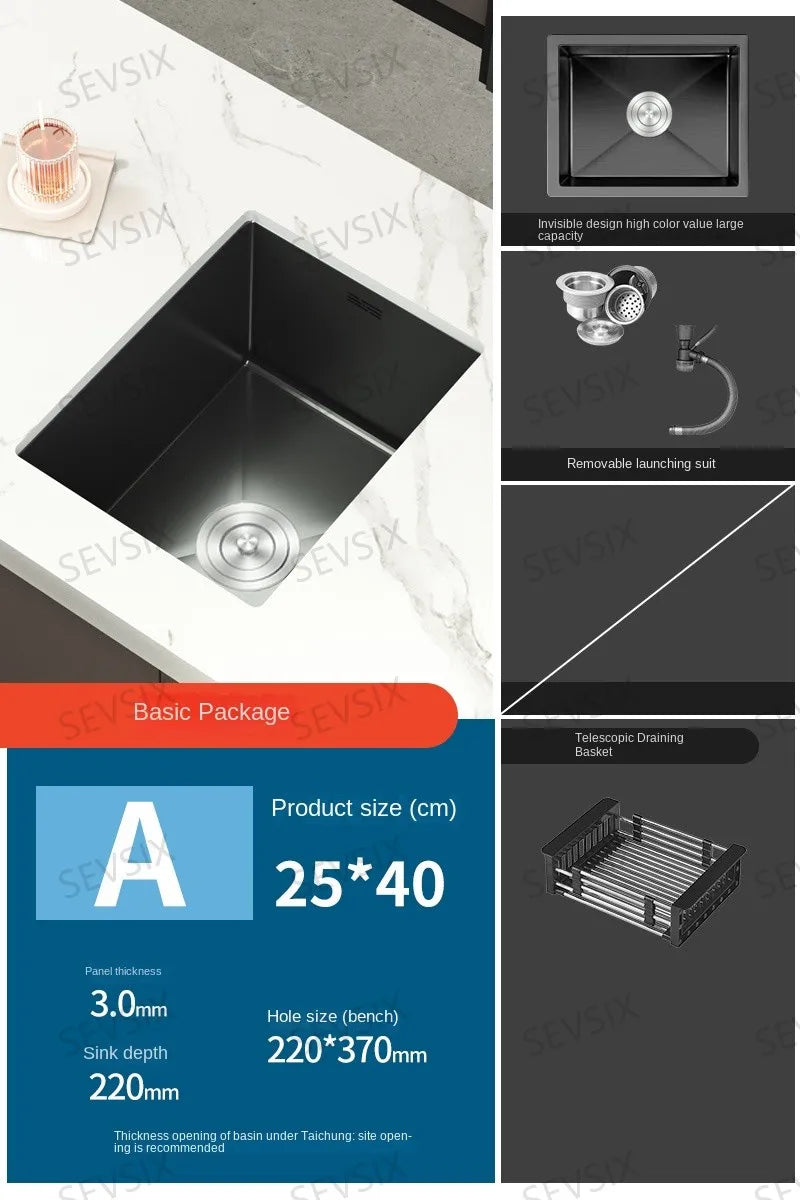 304 stainless steel Kitchen handmade small sink, single sink, vegetable washing basin, under counter, island counter, water bar - Daisan Mart
