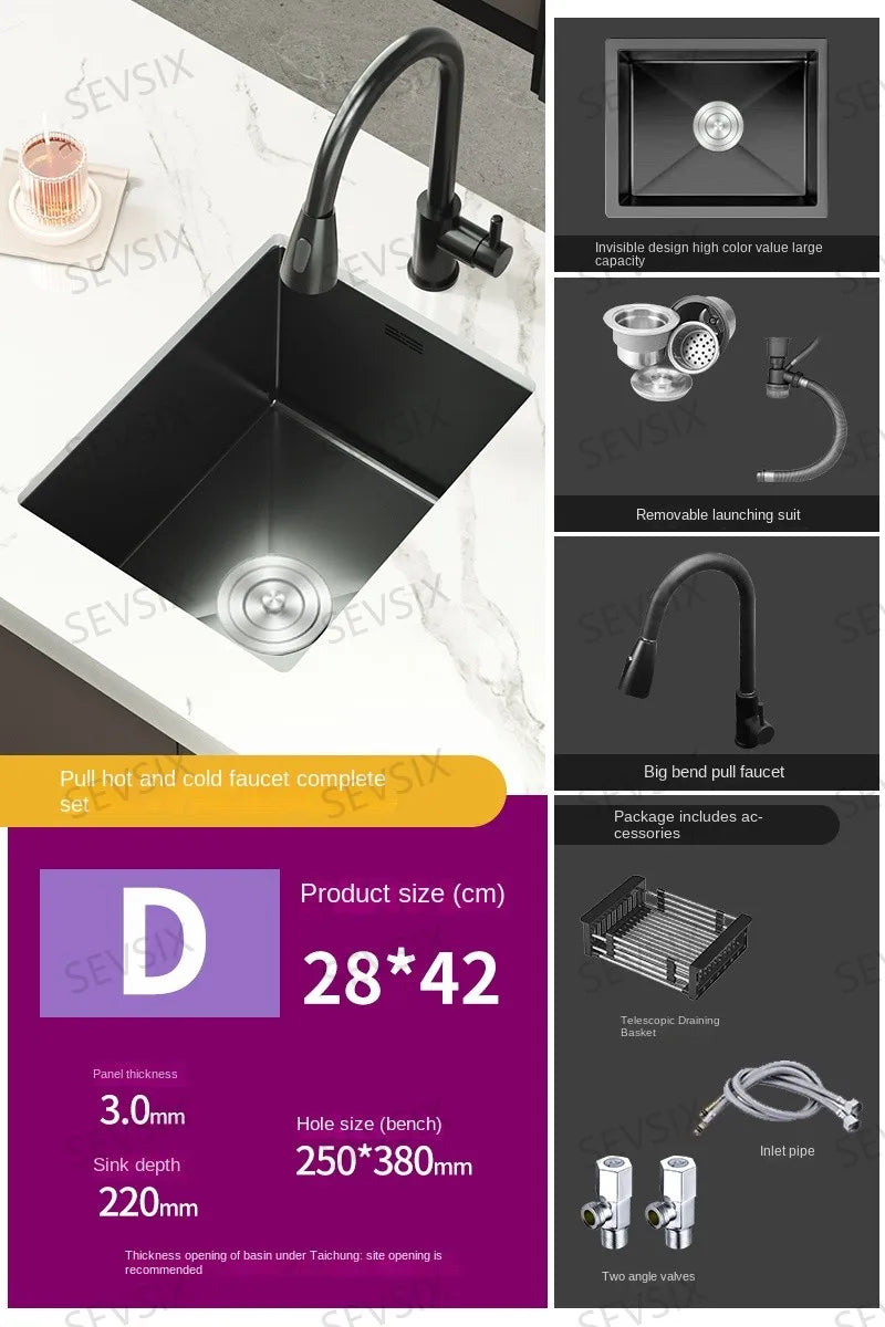 304 stainless steel Kitchen handmade small sink, single sink, vegetable washing basin, under counter, island counter, water bar - Daisan Mart