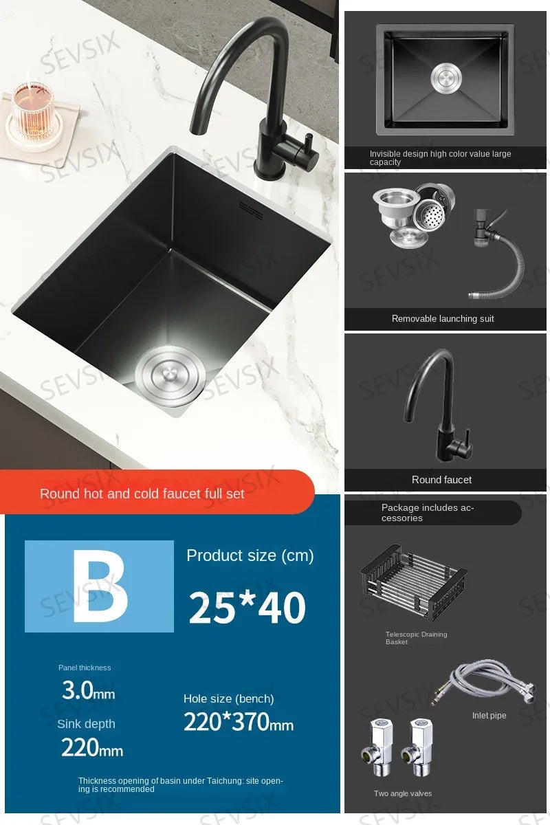 304 stainless steel Kitchen handmade small sink, single sink, vegetable washing basin, under counter, island counter, water bar - Daisan Mart