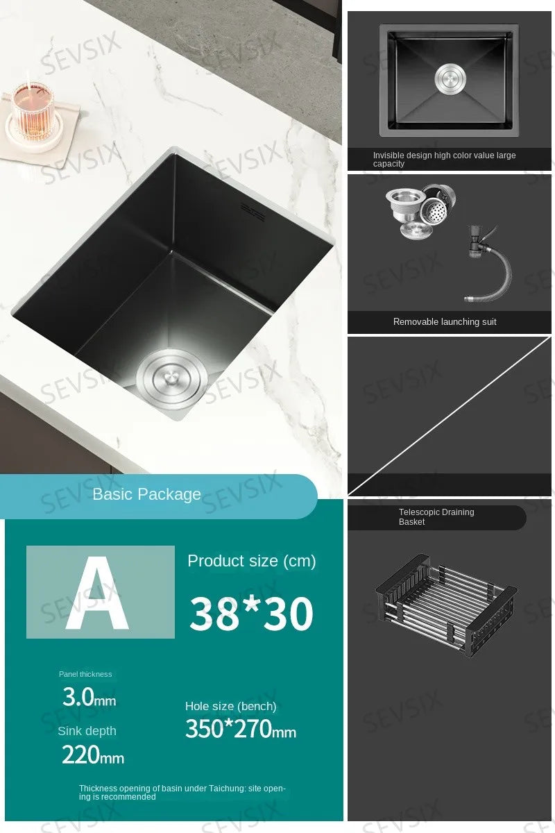 304 stainless steel Kitchen handmade small sink, single sink, vegetable washing basin, under counter, island counter, water bar - Daisan Mart