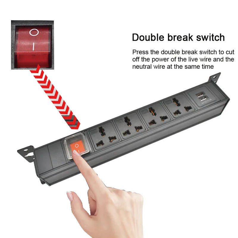 Ổ Cắm Tủ PDU Hợp Kim Nhôm 2USB, Công Tắc Đôi 1-9AC - Daisan Mart