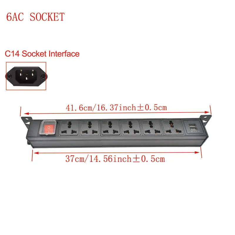 Ổ Cắm Tủ PDU Hợp Kim Nhôm 2USB, Công Tắc Đôi 1-9AC - Daisan Mart