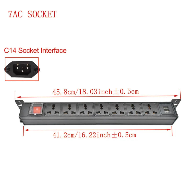 Ổ Cắm Tủ PDU Vỏ Nhôm 9AC, Công Tắc Kép, 2 Cổng USB - Daisan Mart