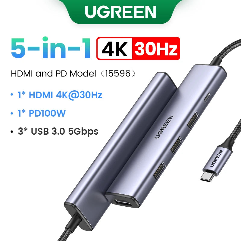 UGREEN Dual HDMI USB-C HUB 8K 4K HDMI Adapter 10 in 1 Splitter with RJ45 USB3.0 PD 100W Dock for MacBook Pro Air Laptop USB HUB - Daisan Mart