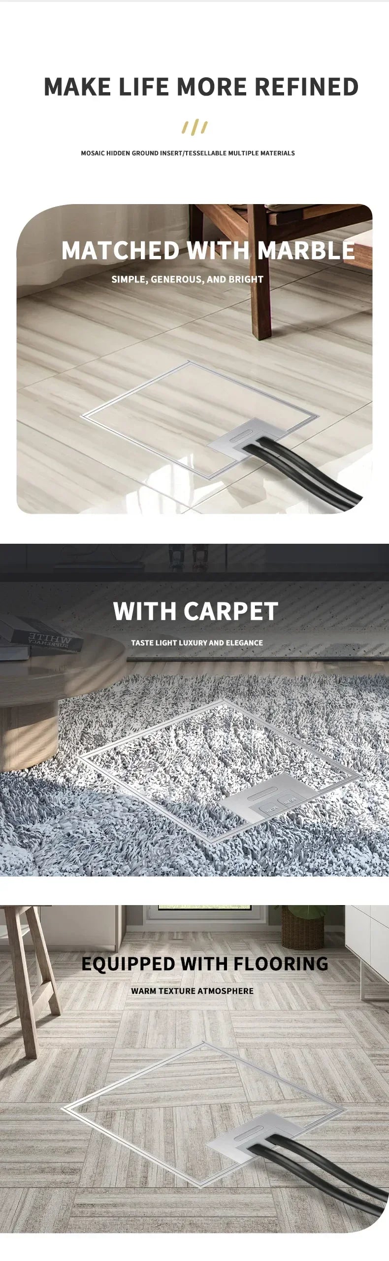 Ổ Cắm Âm Sàn Đa Chuẩn 130x130mm Lắp Gạch Chìm - Daisan Mart