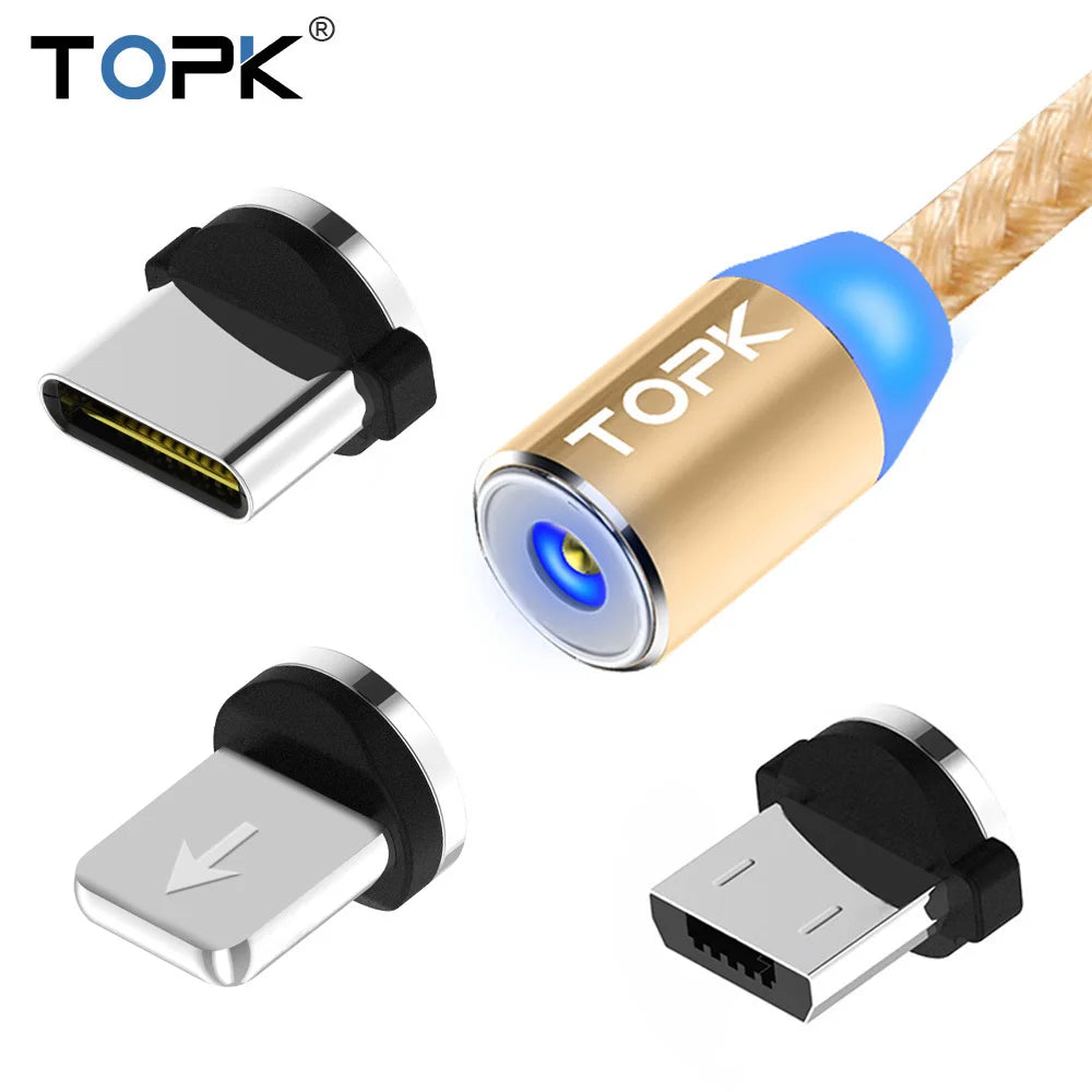 Cáp Sạc 360 Độ TOPK 3in1 Chống Rối Từ Tính - Daisan Mart