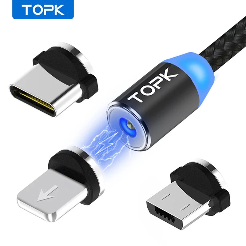 Cáp Sạc 360 Độ TOPK 3in1 Chống Rối Từ Tính - Daisan Mart