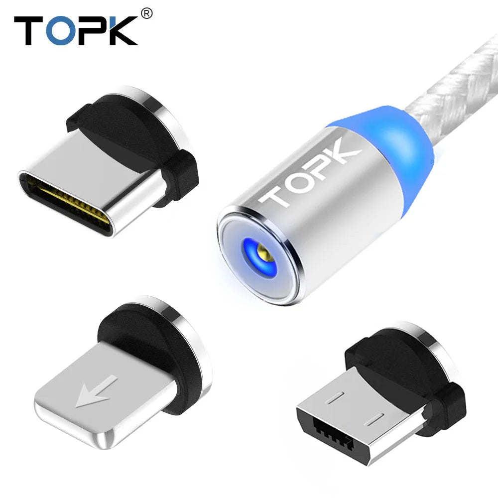 Cáp Sạc 360 Độ TOPK 3in1 Chống Rối Từ Tính - Daisan Mart