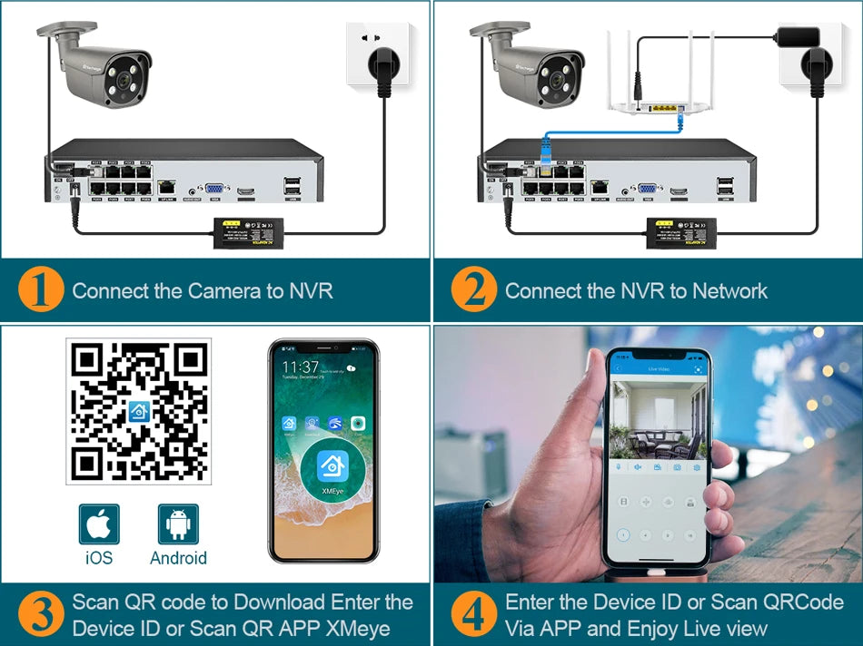 Techage H.265 8CH 5MP/8MP POE NVR Kit CCTV Система видеонаблюдения Двусторонняя аудиосвязь AI IP-камера ИК наружная водонепрониц - Daisan Mart