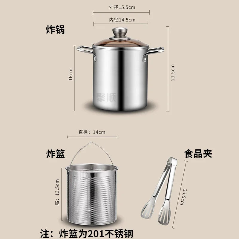 ###Nồi Chiên Đa Năng Inox 304 Kèm Rổ Lọc Dầu - Daisan Mart