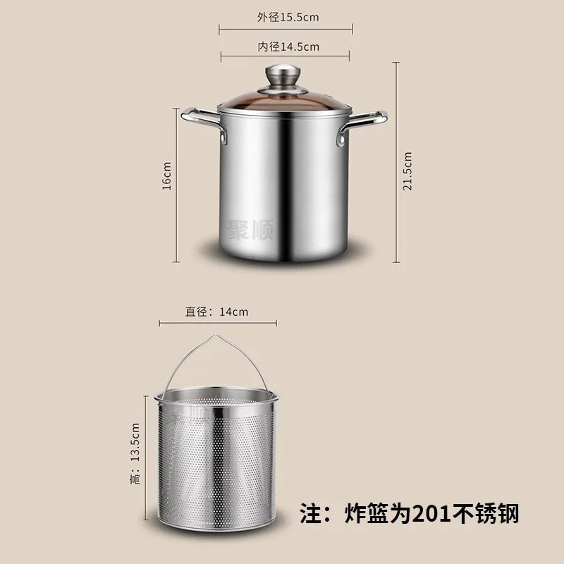 ###Nồi Chiên Đa Năng Inox 304 Kèm Rổ Lọc Dầu - Daisan Mart