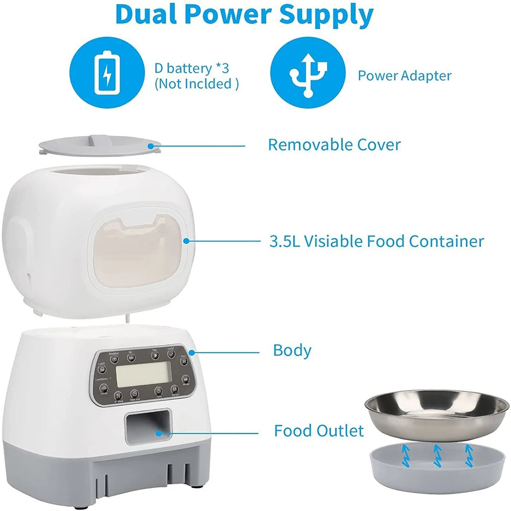 3.5L Automatic Pet Feeder Smart Food Dispenser For Cats Dogs Timer Stainless Steel Bowl Auto Dog Cat Pet Feeding Pet Supplies - Daisan Mart
