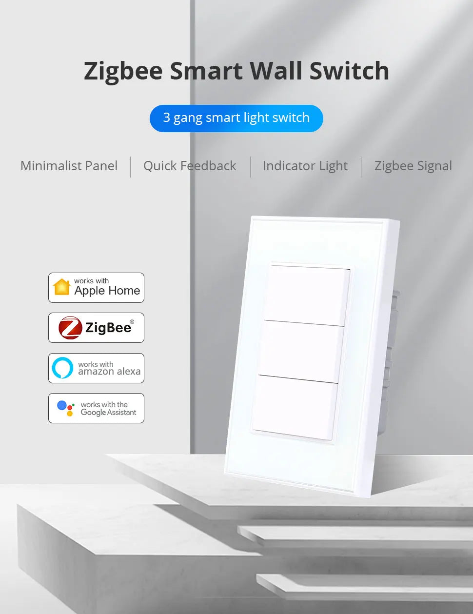 Công tắc thông minh Zemismart Zigbee 3 ngả Tuya