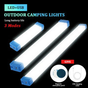 Đèn trại LED, ba kích thước, sáng trắng, đầu màu xanh dương, kèm cáp USB và miếng dính từ.
