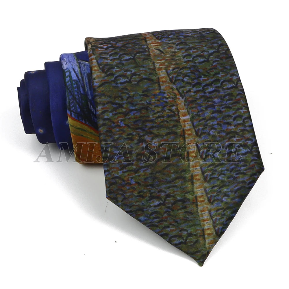 男士復古塗鴉圖案仿絲領帶 8厘米