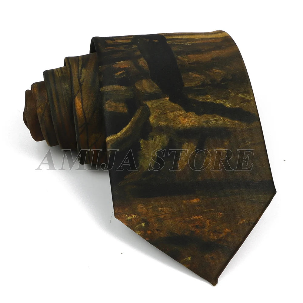 男士復古塗鴉圖案仿絲領帶 8厘米