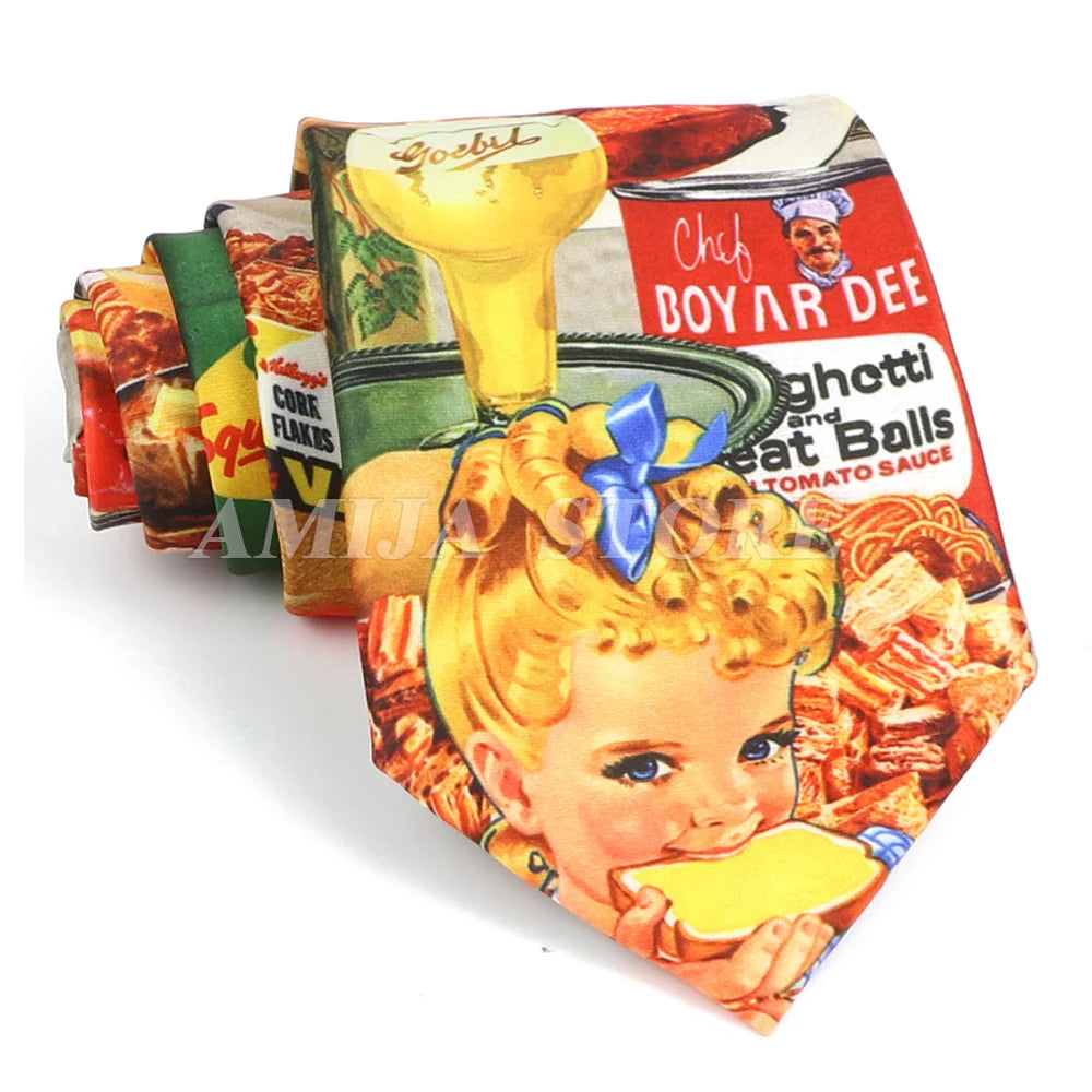 男士復古塗鴉圖案仿絲領帶 8厘米