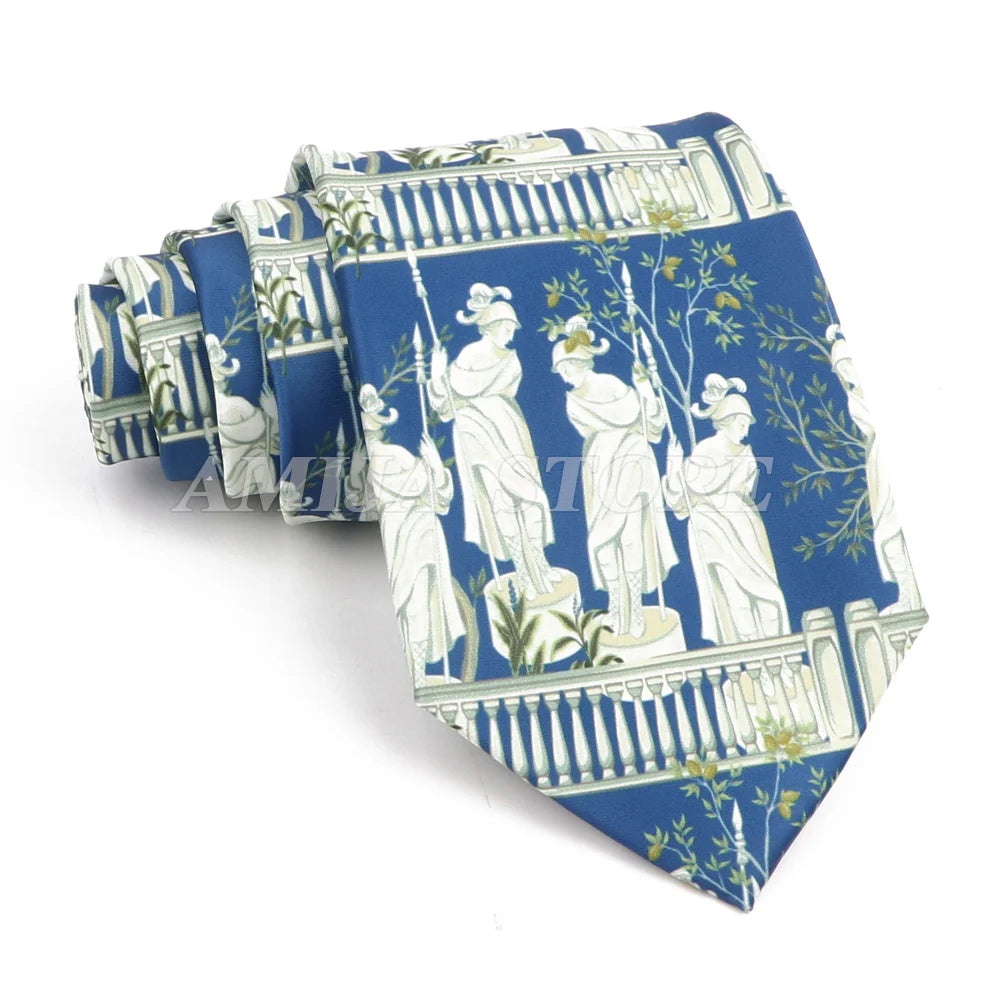 男士復古塗鴉圖案仿絲領帶 8厘米