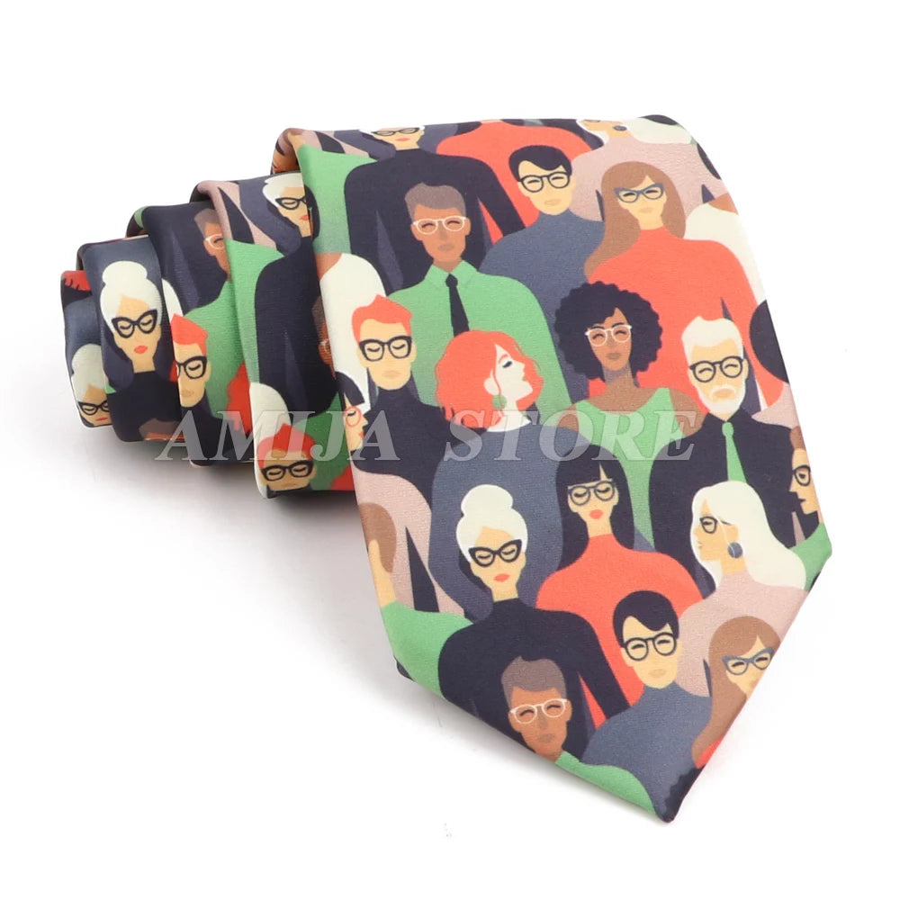 男士復古塗鴉圖案仿絲領帶 8厘米