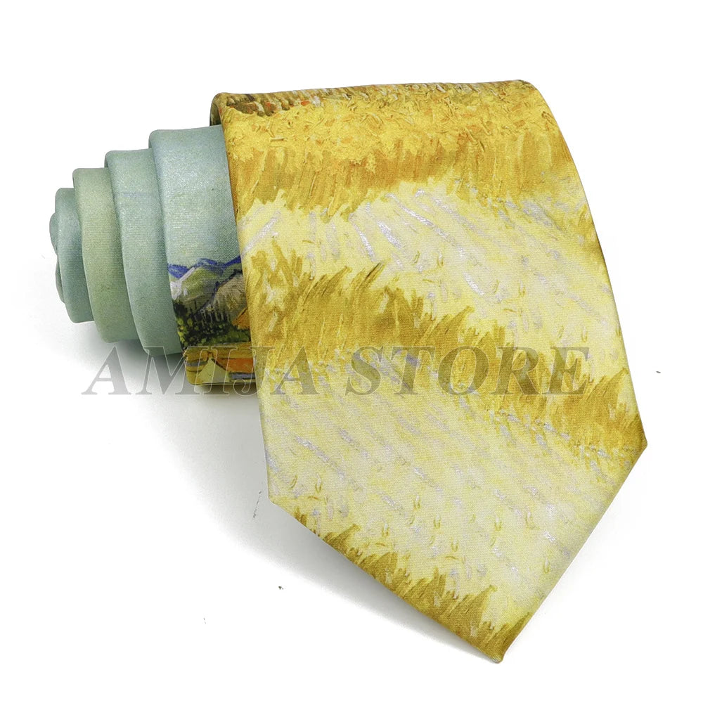 男士復古塗鴉圖案仿絲領帶 8厘米